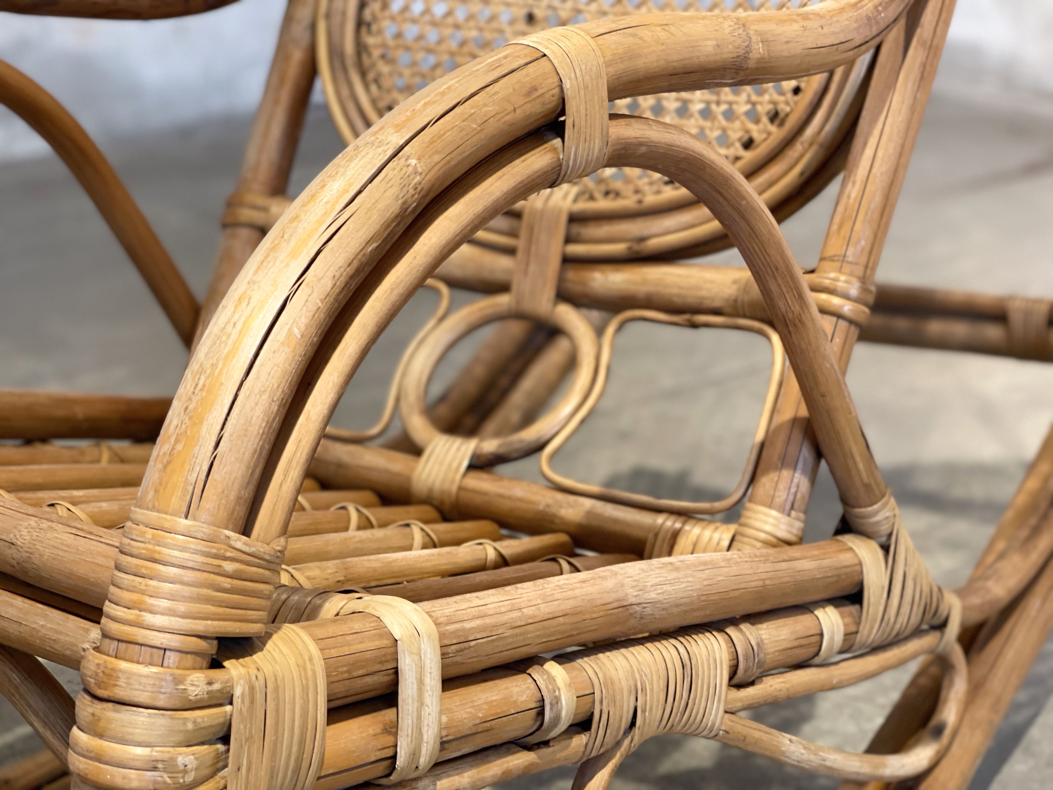XXL vintage rattan garden armchair or deck chair