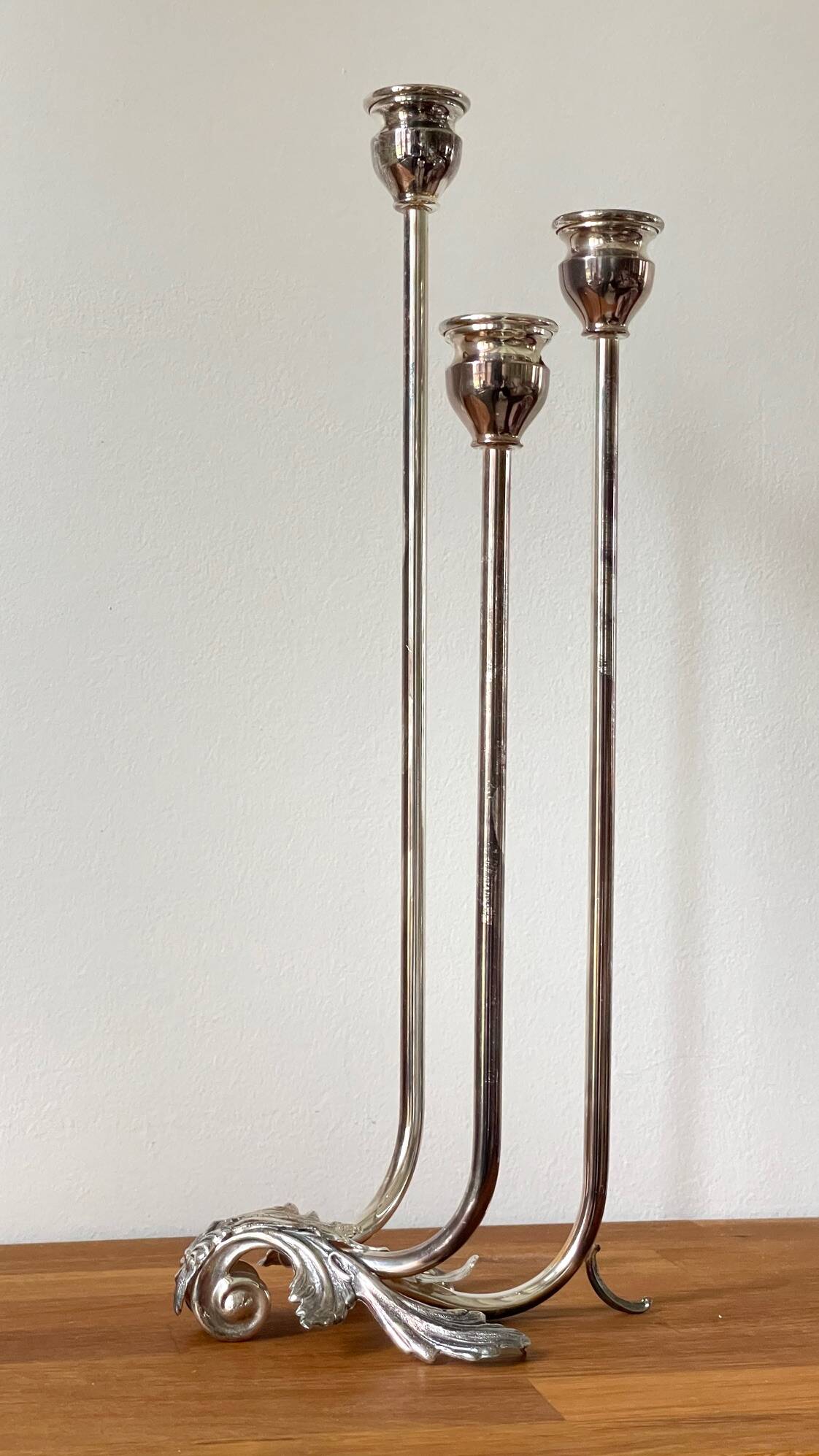 CANDLE HOLDER 3 Lights METAL Patinated Chrome