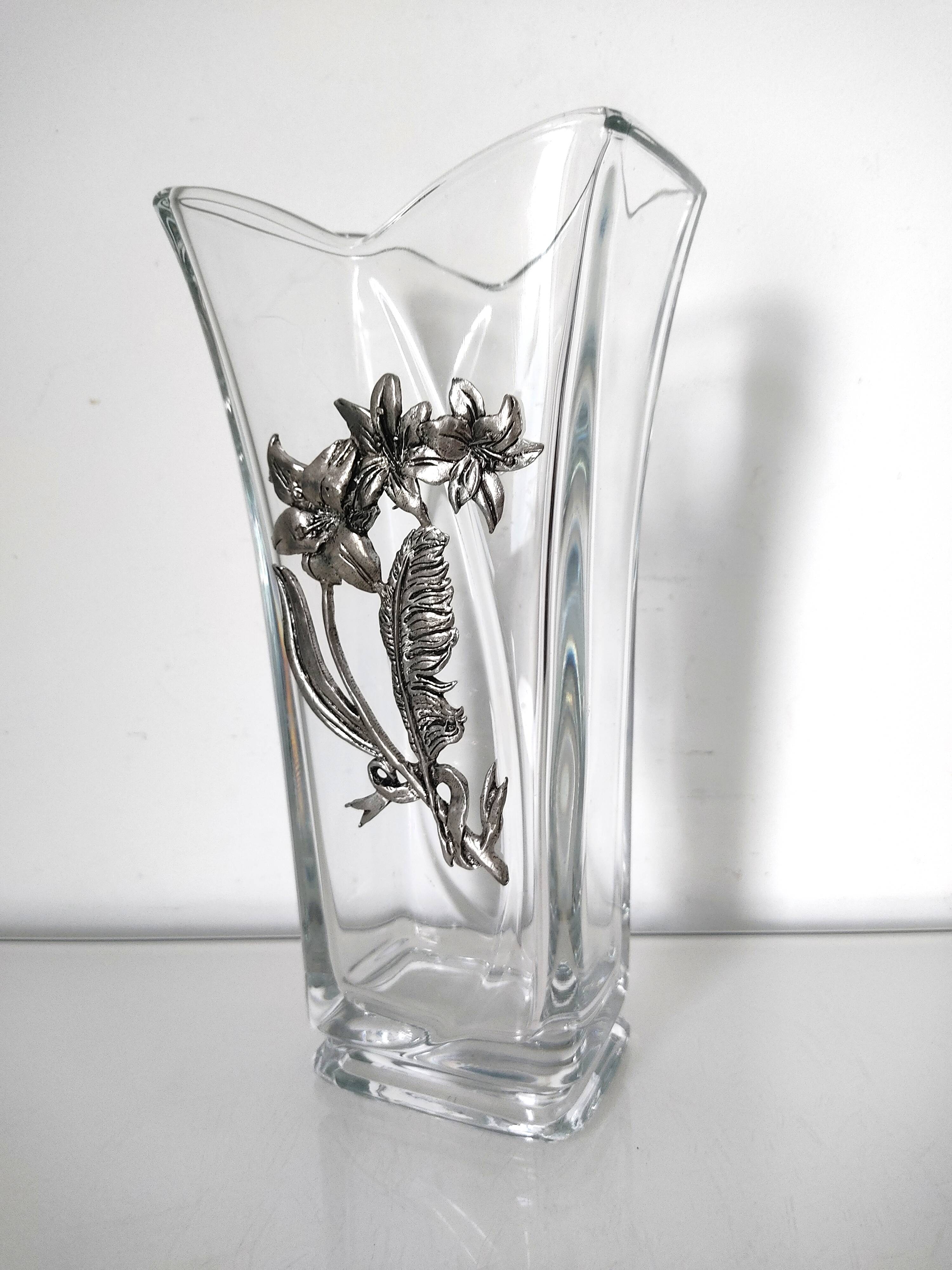 Glass vase with metal flower application