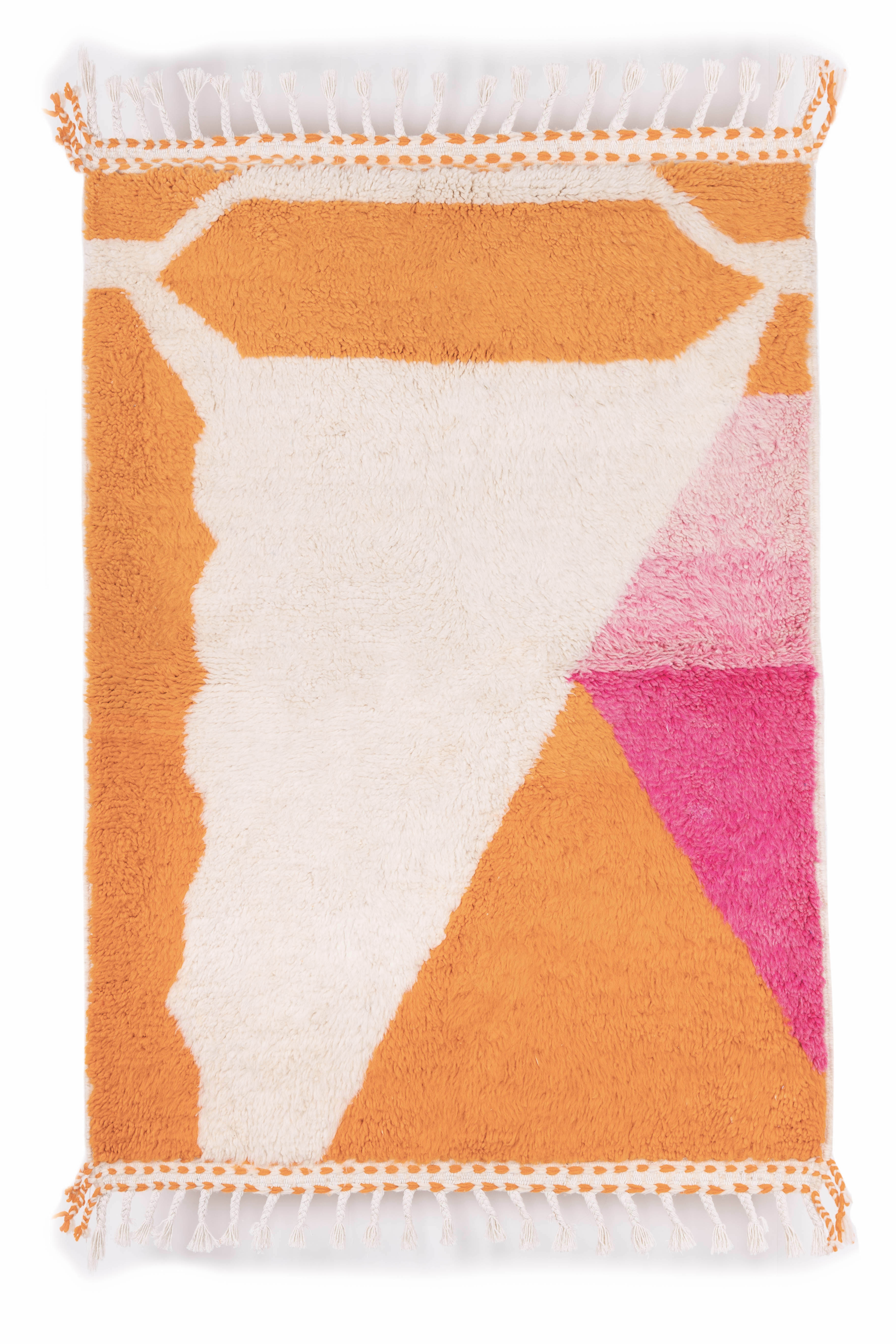 Berber carpet beni urain ecru with colored parts 161 x 116 cm