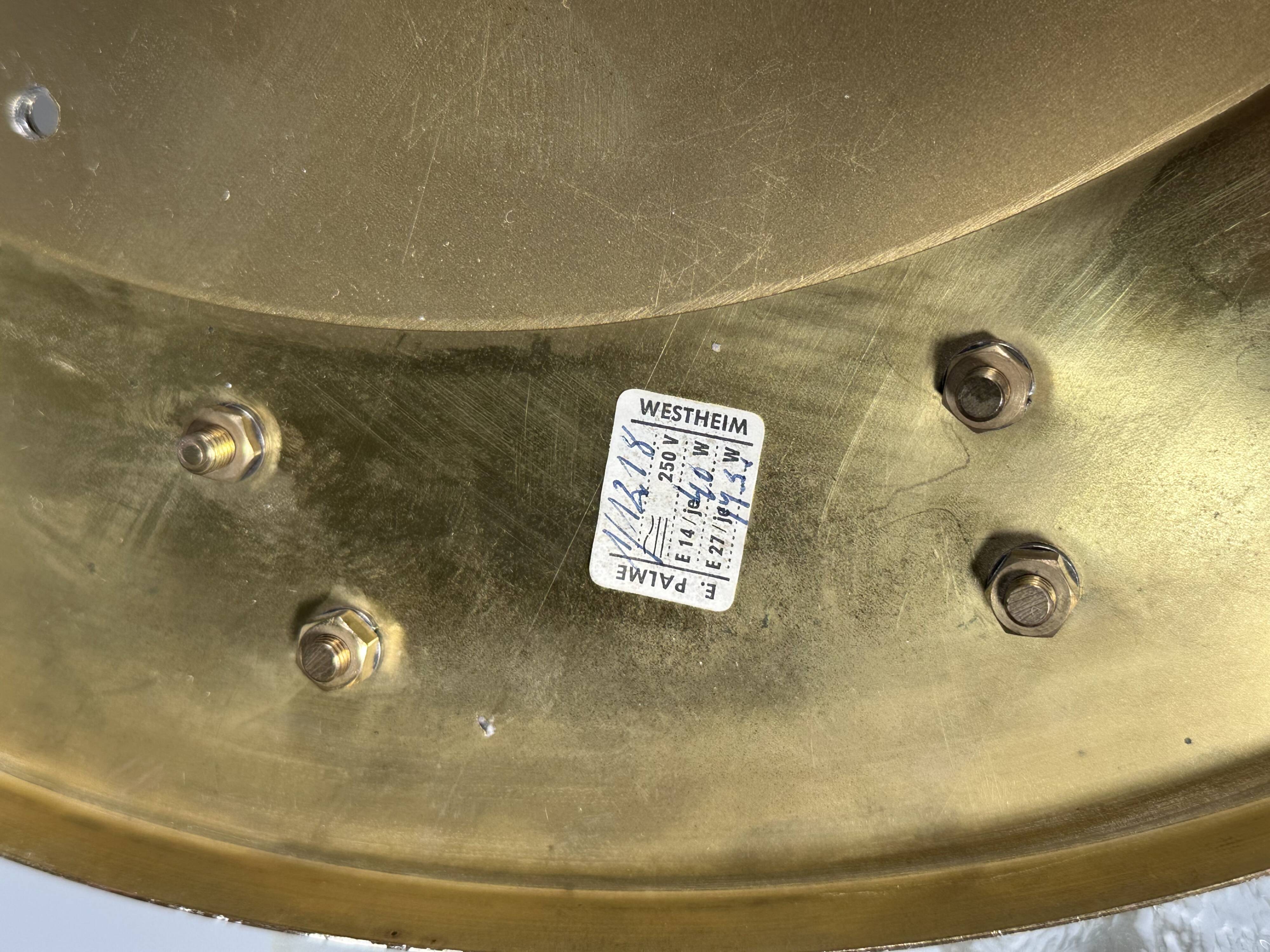 1960s/70s Ceiling Lamp Ernst Palme made of brass and glass, Germany