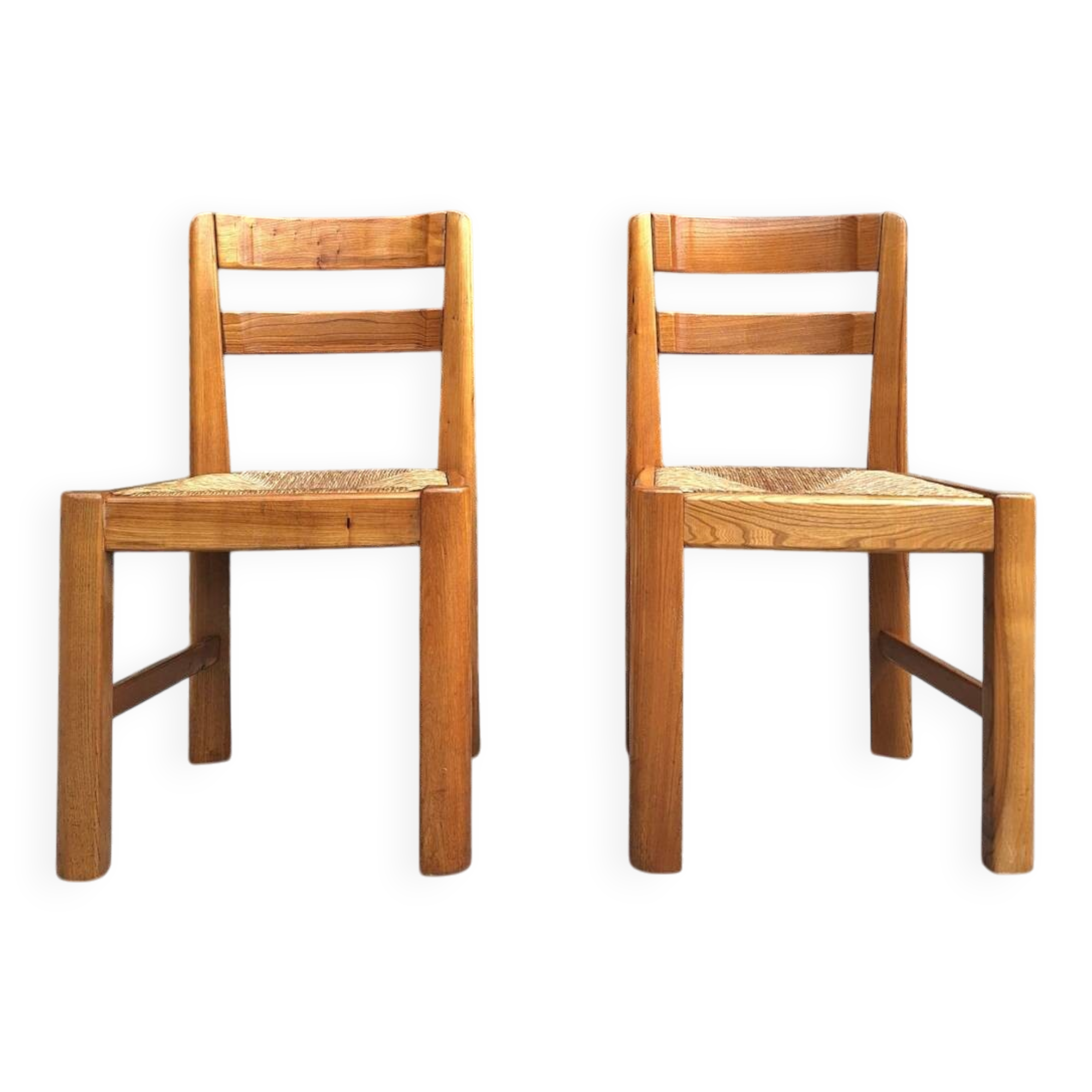 Maison Regain, duo of chairs in solid elm, vintage seating furniture.