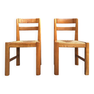 Maison Regain, duo of chairs in solid elm, vintage seating furniture.