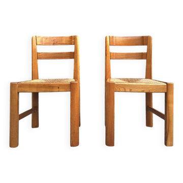 Maison Regain, duo of chairs in solid elm, vintage seating furniture.