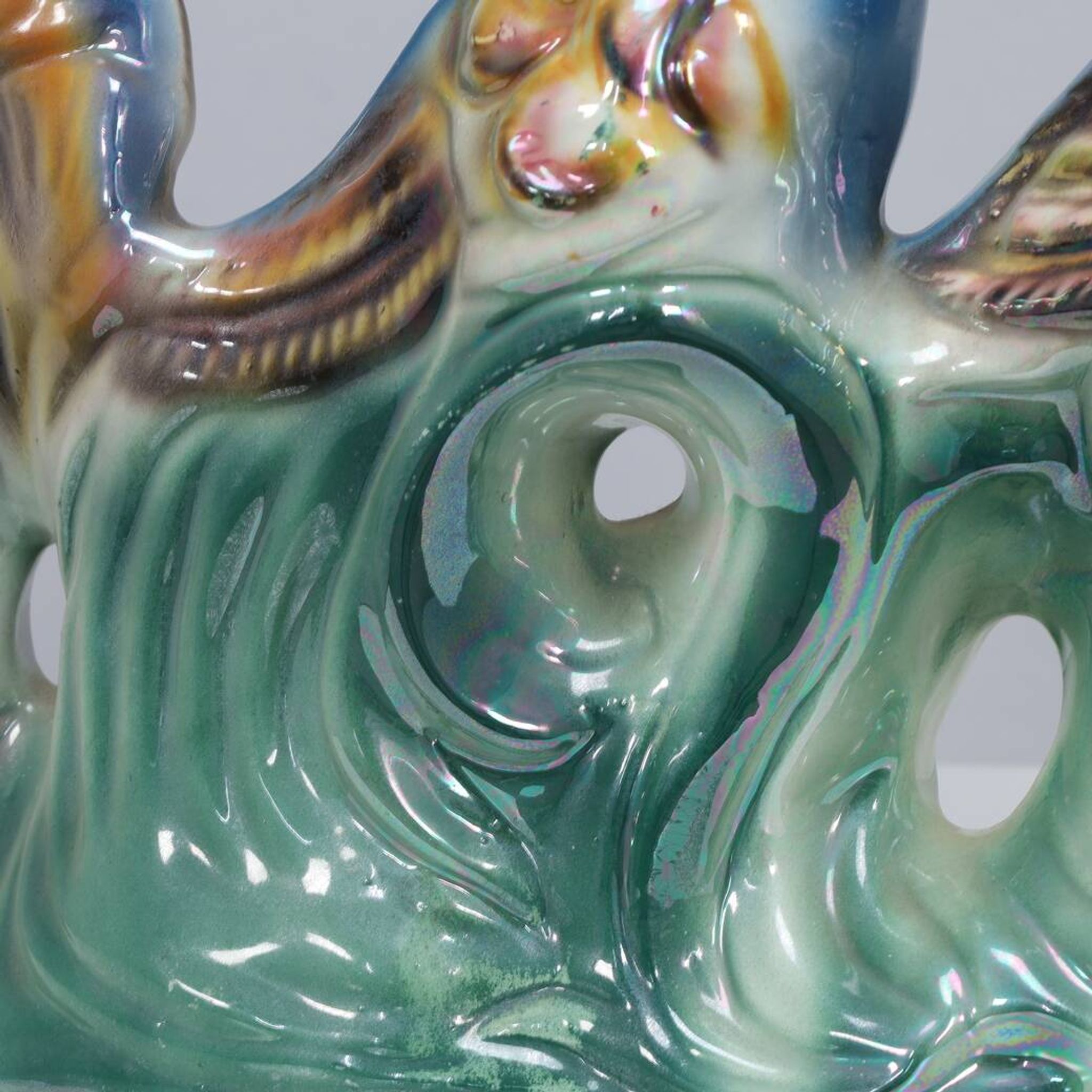 Italian Ceramic Sculpture with two Peacocks, 1960s hand-painted