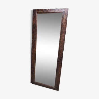 Beveled mirror oak frame imitation golden aged leather