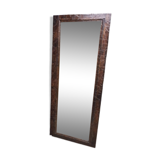 Beveled mirror oak frame imitation golden aged leather