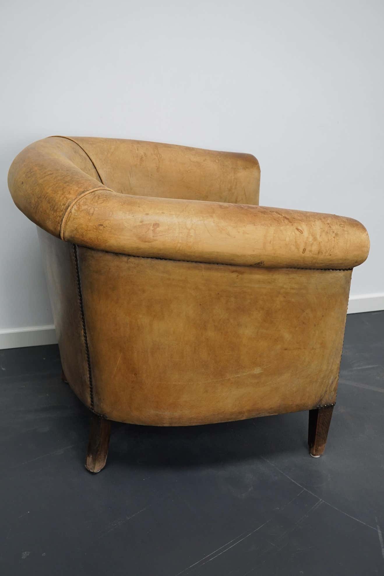 Vintage club chair in cognac-coloured leather Netherlands