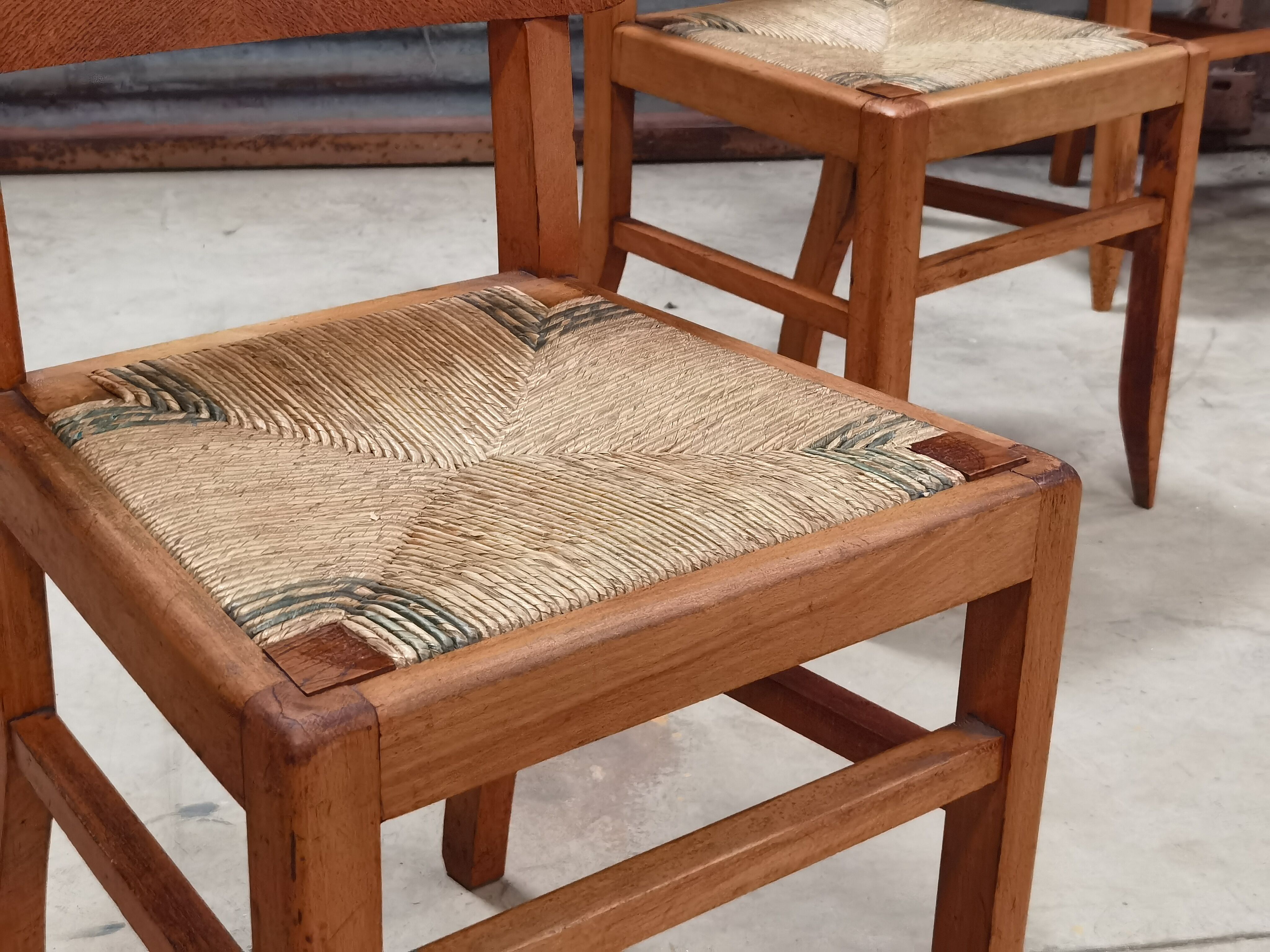 Set of 6 chairs straw wood reconstruction