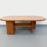 Vintage oval rectangular modernist coffee table in solid pine from the years.