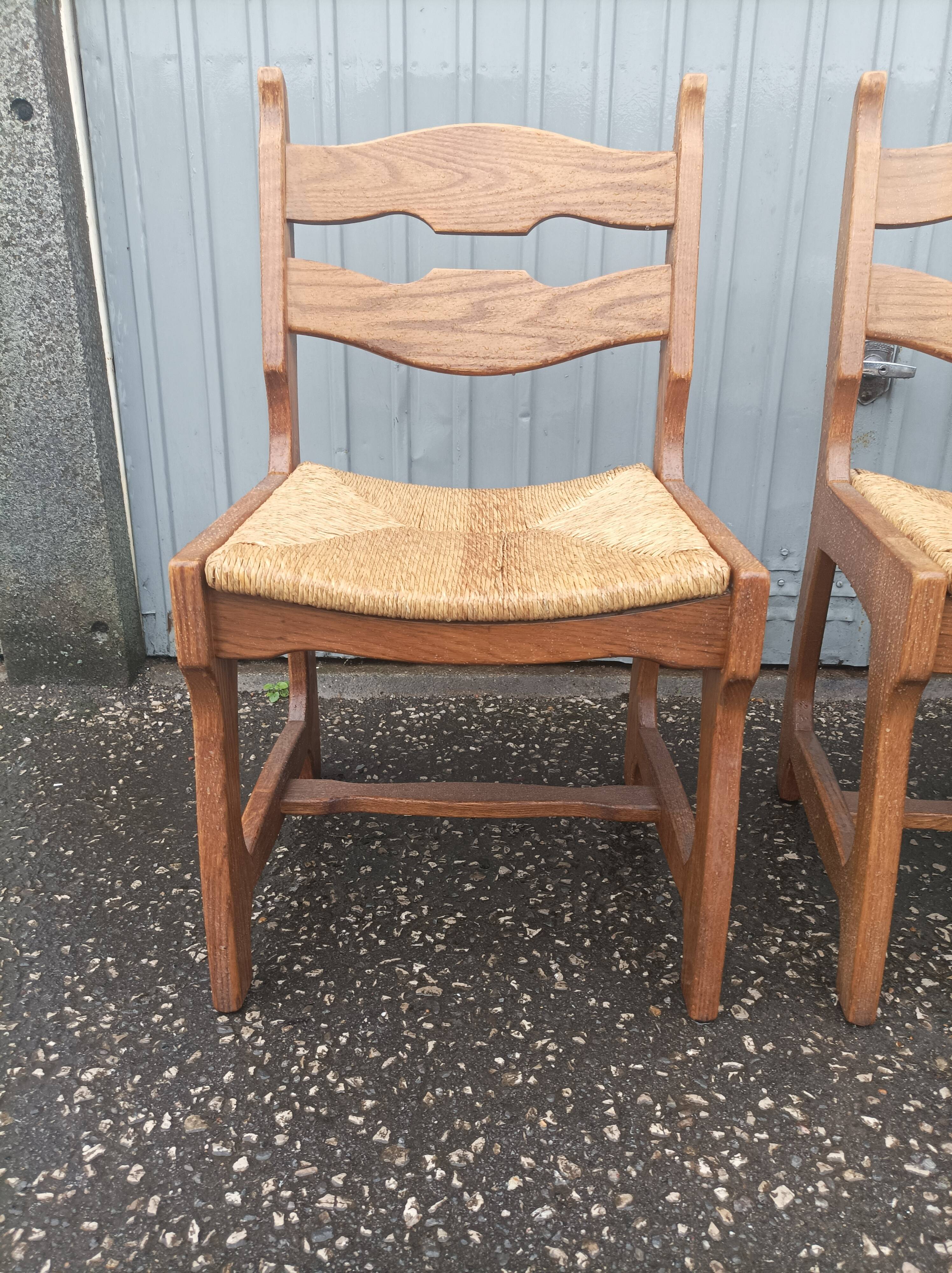 5 old mulched wooden chairs Guillerme and Chambron vintage