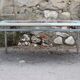 Vintage chrome coffee table and ceramic abstract drawing by Denisco, Belgium, 1970s