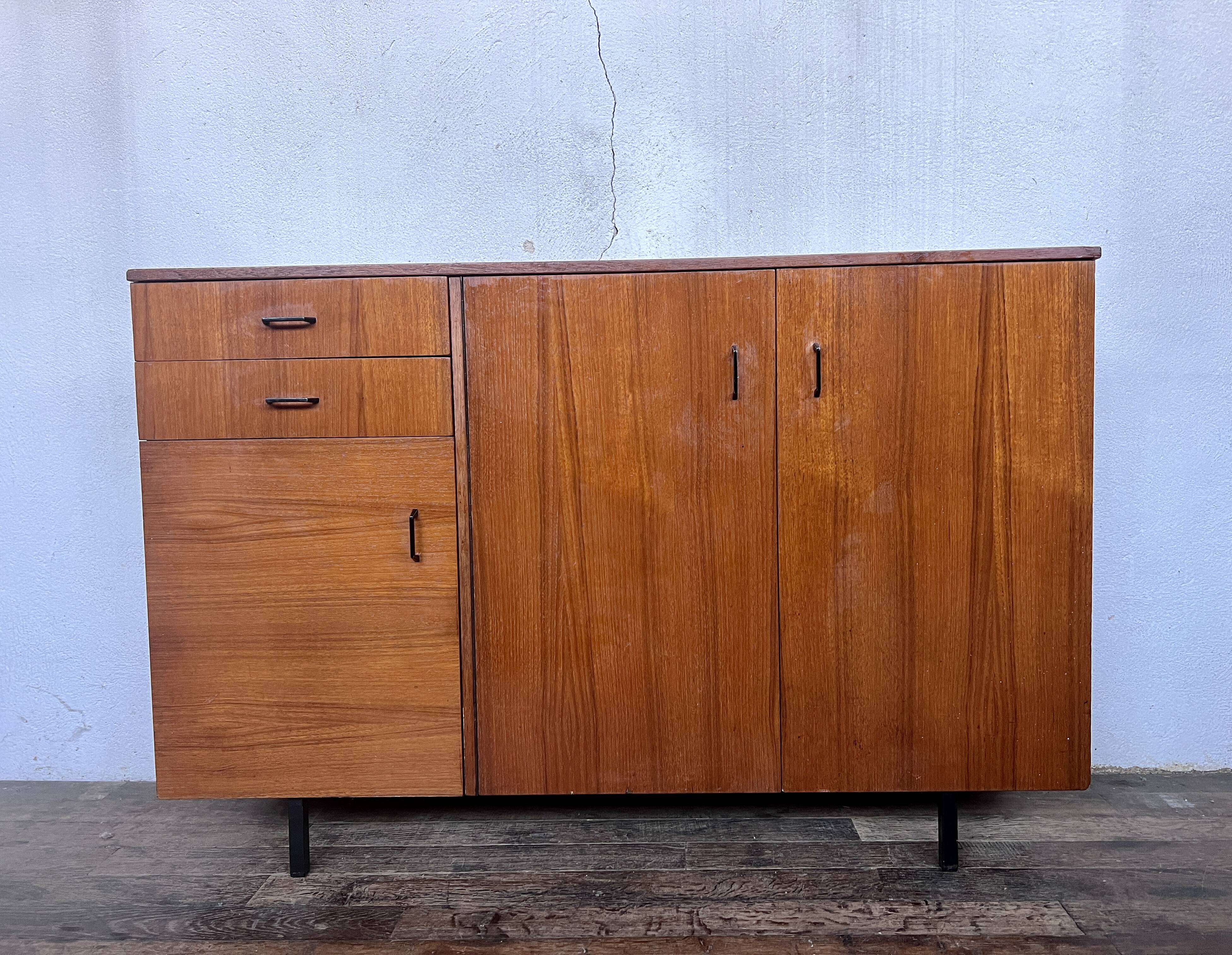 Vintage teak metal foot row