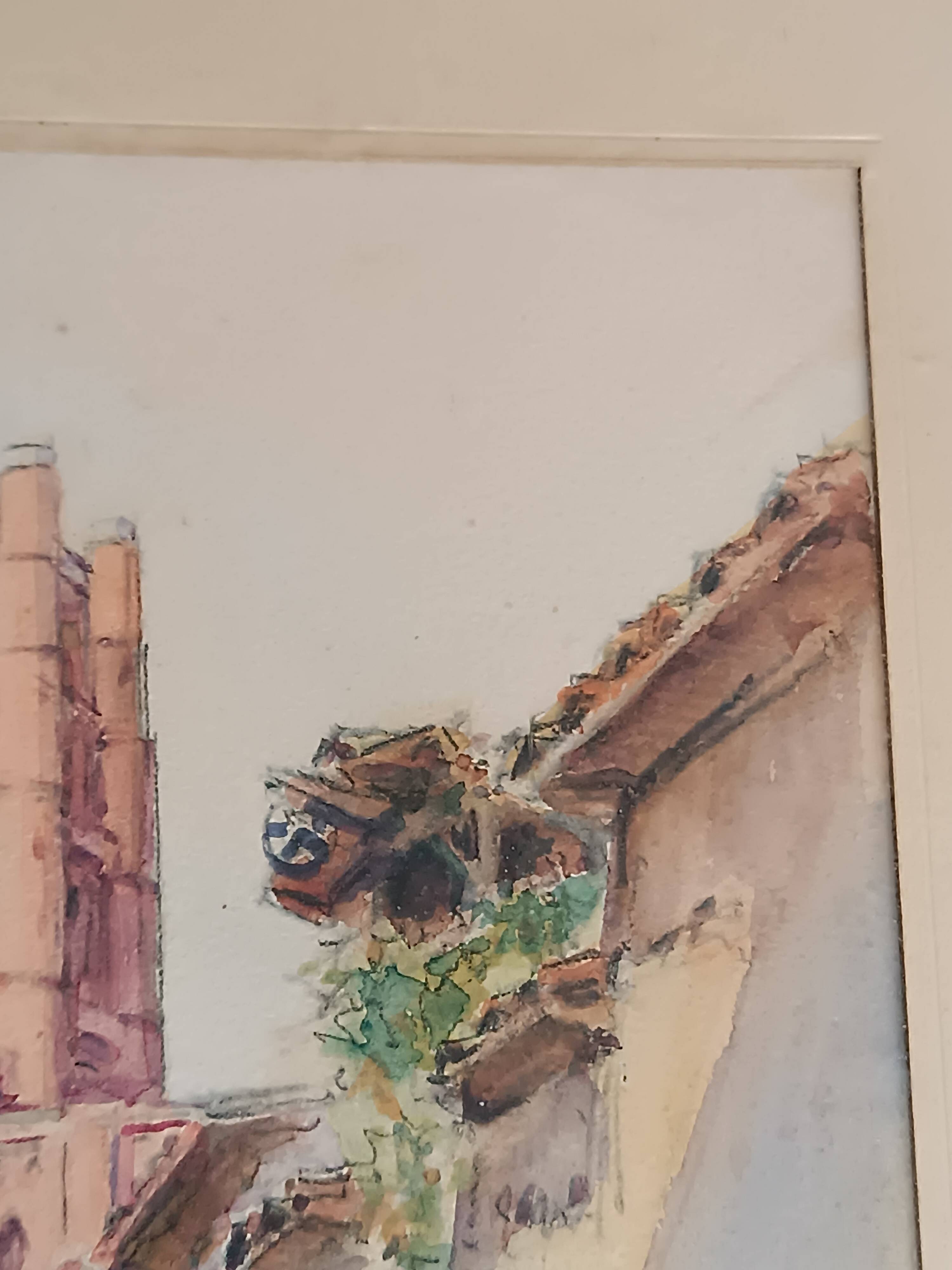 Signed watercolor painting View of Albi Cathedral