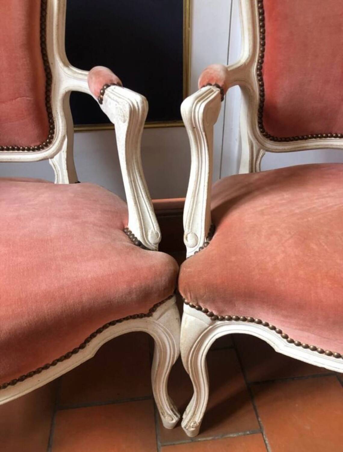 Pair of Louis XV style cabriolet armchairs