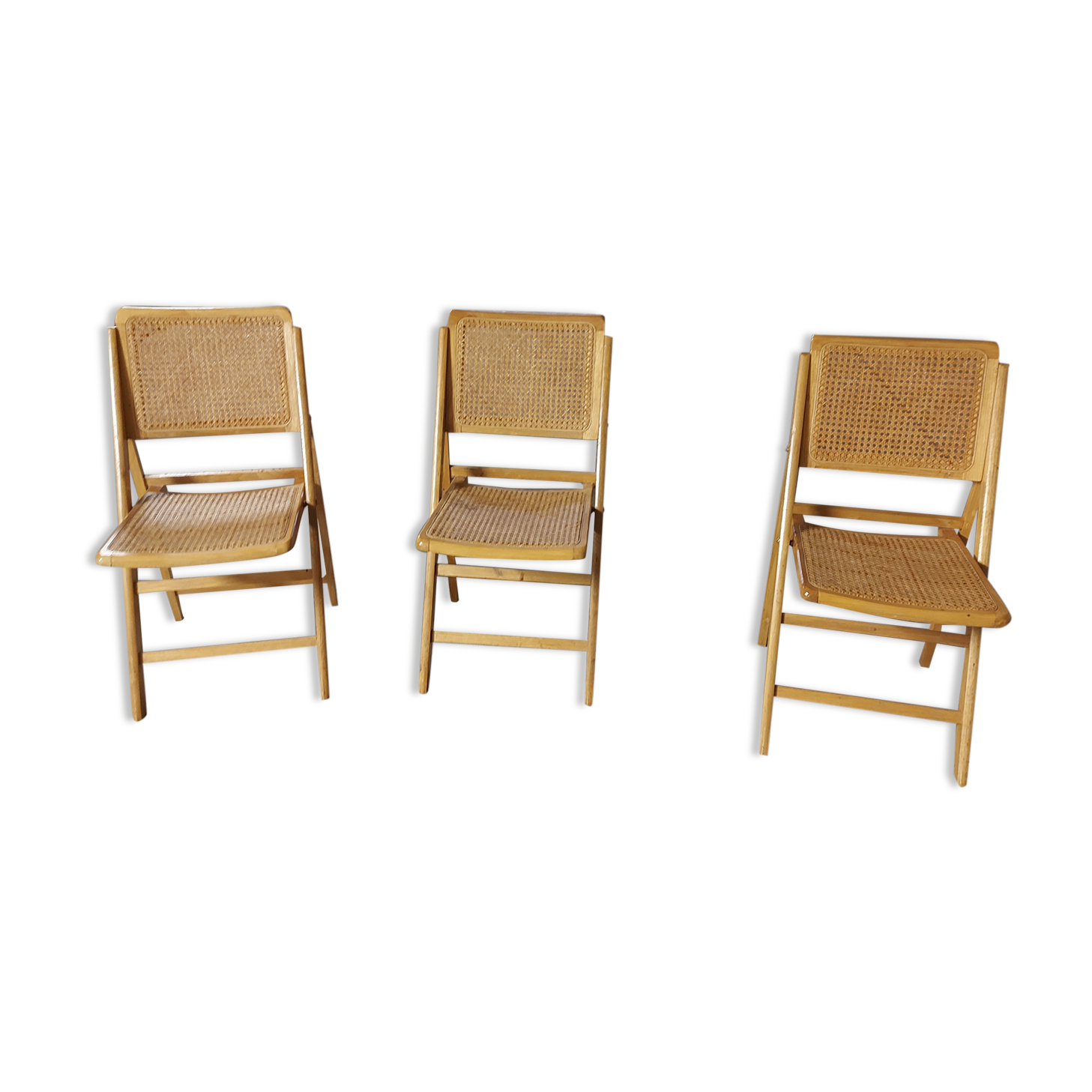 Set de 3 chaises  cannées  pliantes vintages 70