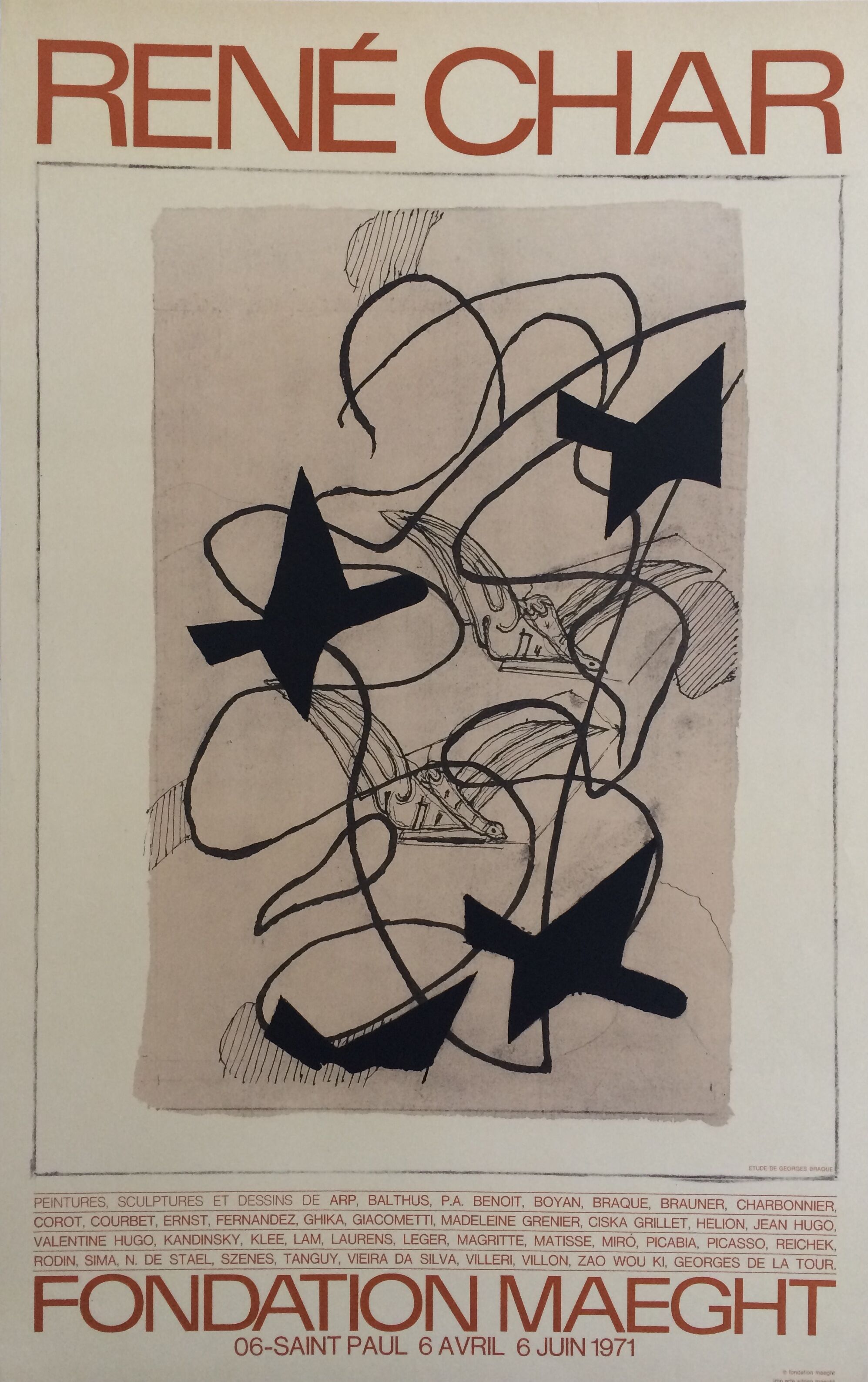 Georges braque, rené char / fondation maeght, 1971. original exhibition poster