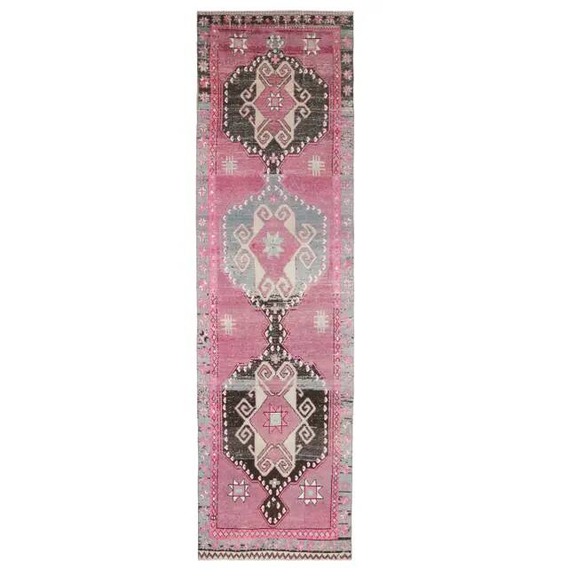 1970s Turkish Hand-Knotted Wool Cotton Purple Runner Rug 102x373