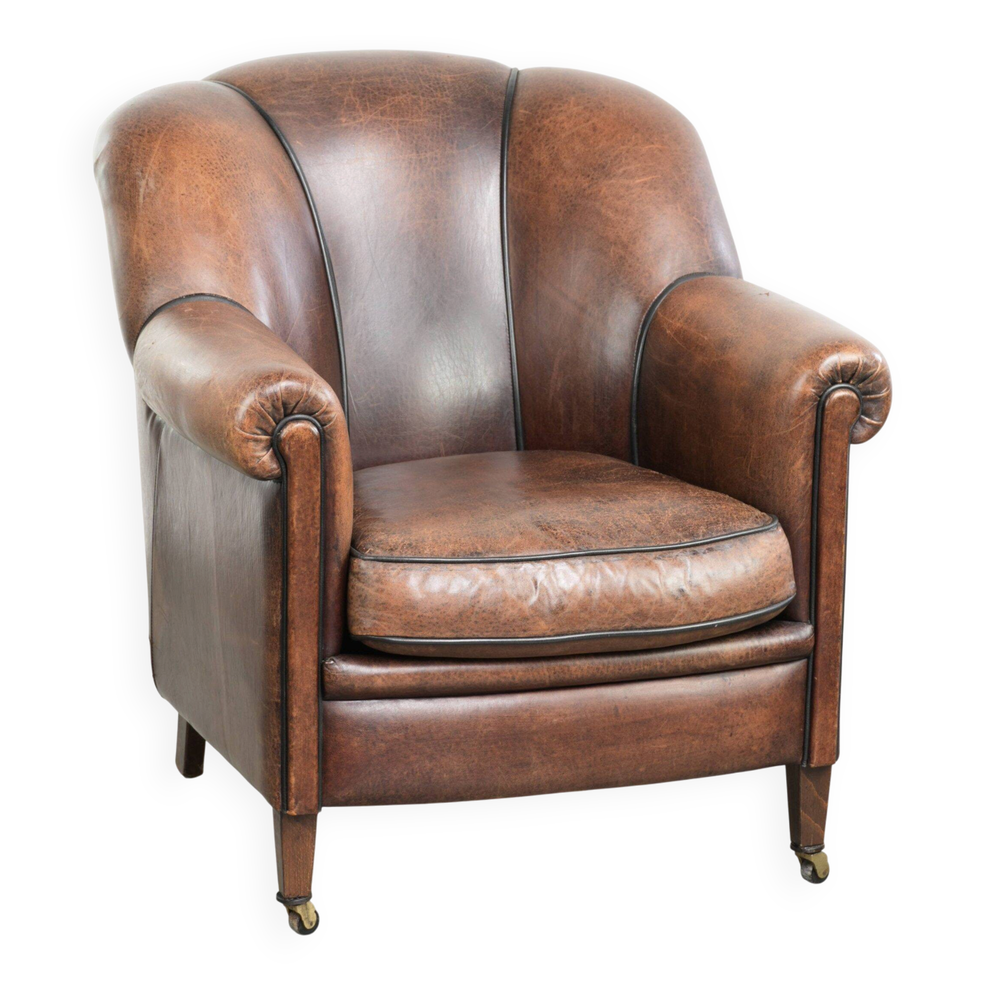 Vintage sheepskin armchair with a unique design and timeless appearance