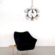 Stilnovo Italian Midcentury Chandelier, Brass & Opaline Glass, 1950s