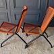 Suite of 4 folding armchairs scoubidou red and tubular black 1960