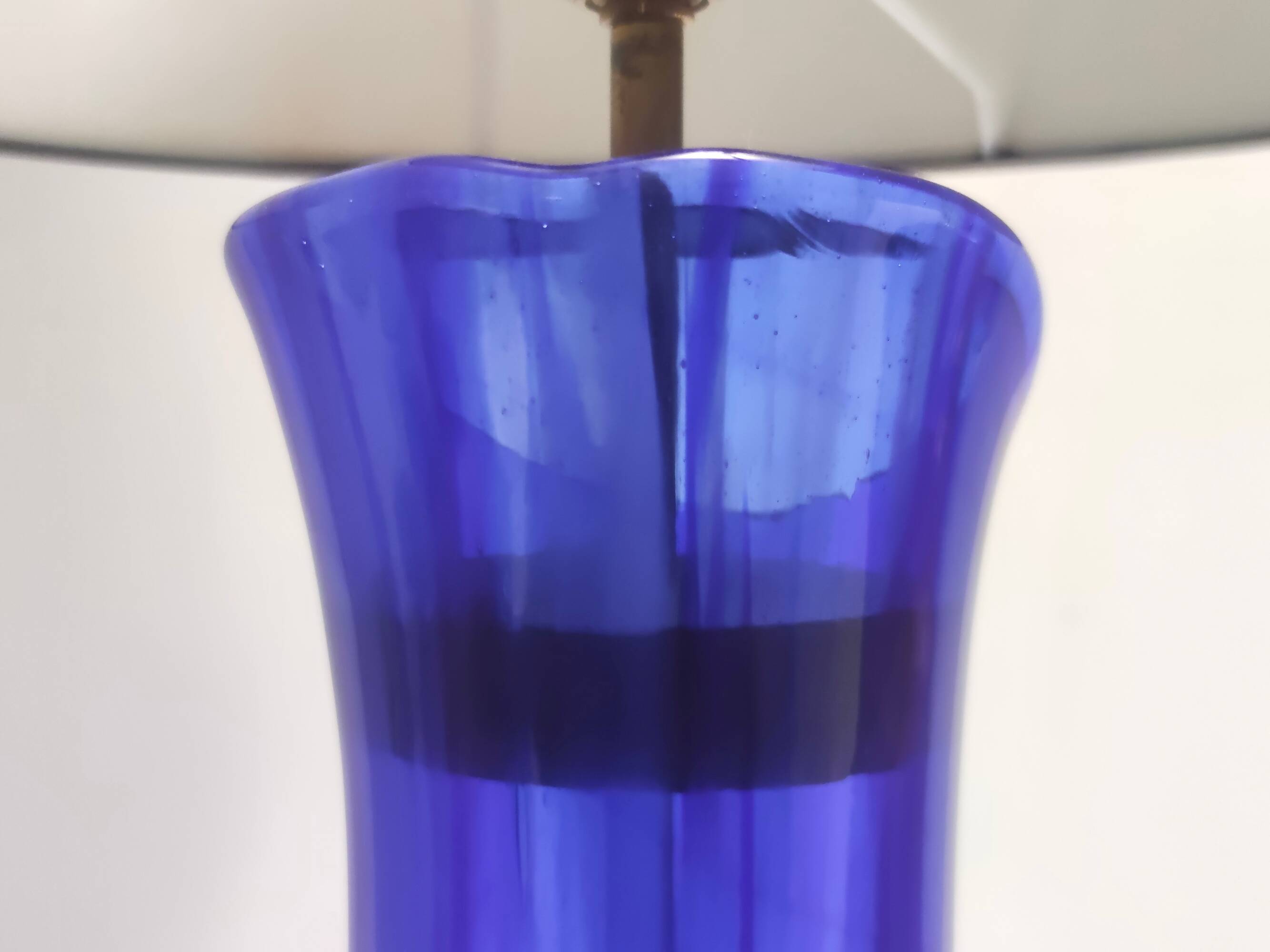 Blue Murano Glass Table Lamp with or without Fabric Lampshade, Italy