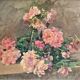 François Félix Roubaud Nature morte huile sur panneau de bois bouquet roses pivoines XIX