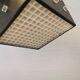 Space-Age square hanging lamp in white and black lacquered metal.
