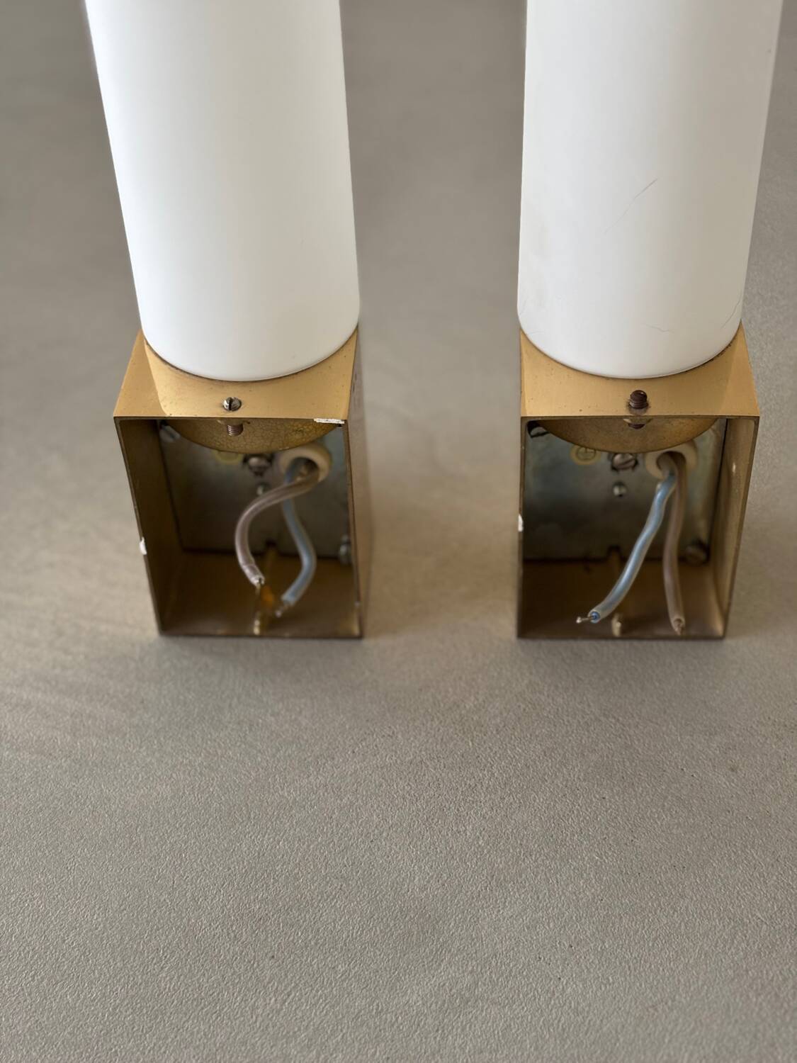 Opaque glass and brass wall light by Limburg, Germany, 1970.