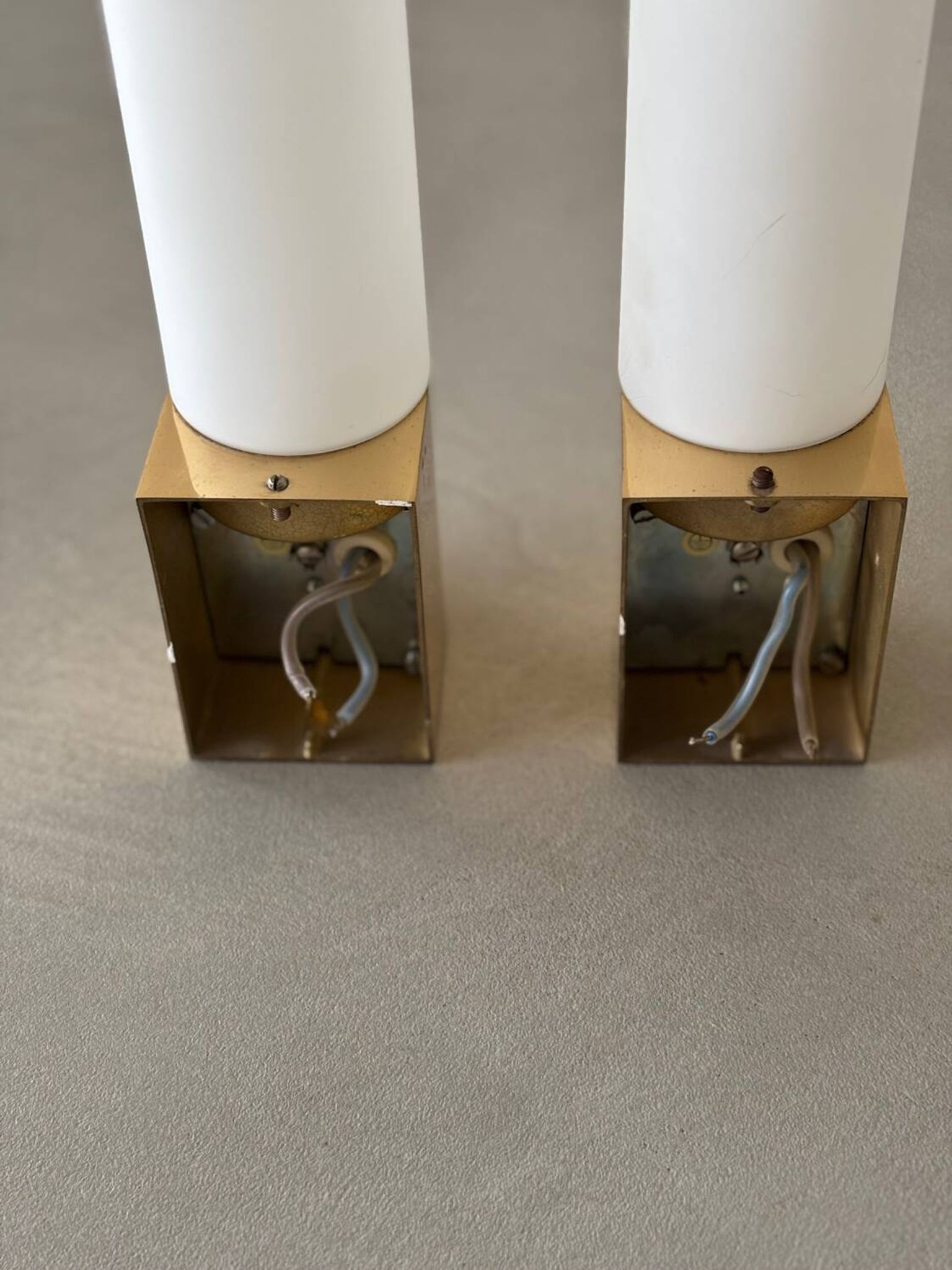 Opaque glass and brass wall light by Limburg, Germany, 1970.