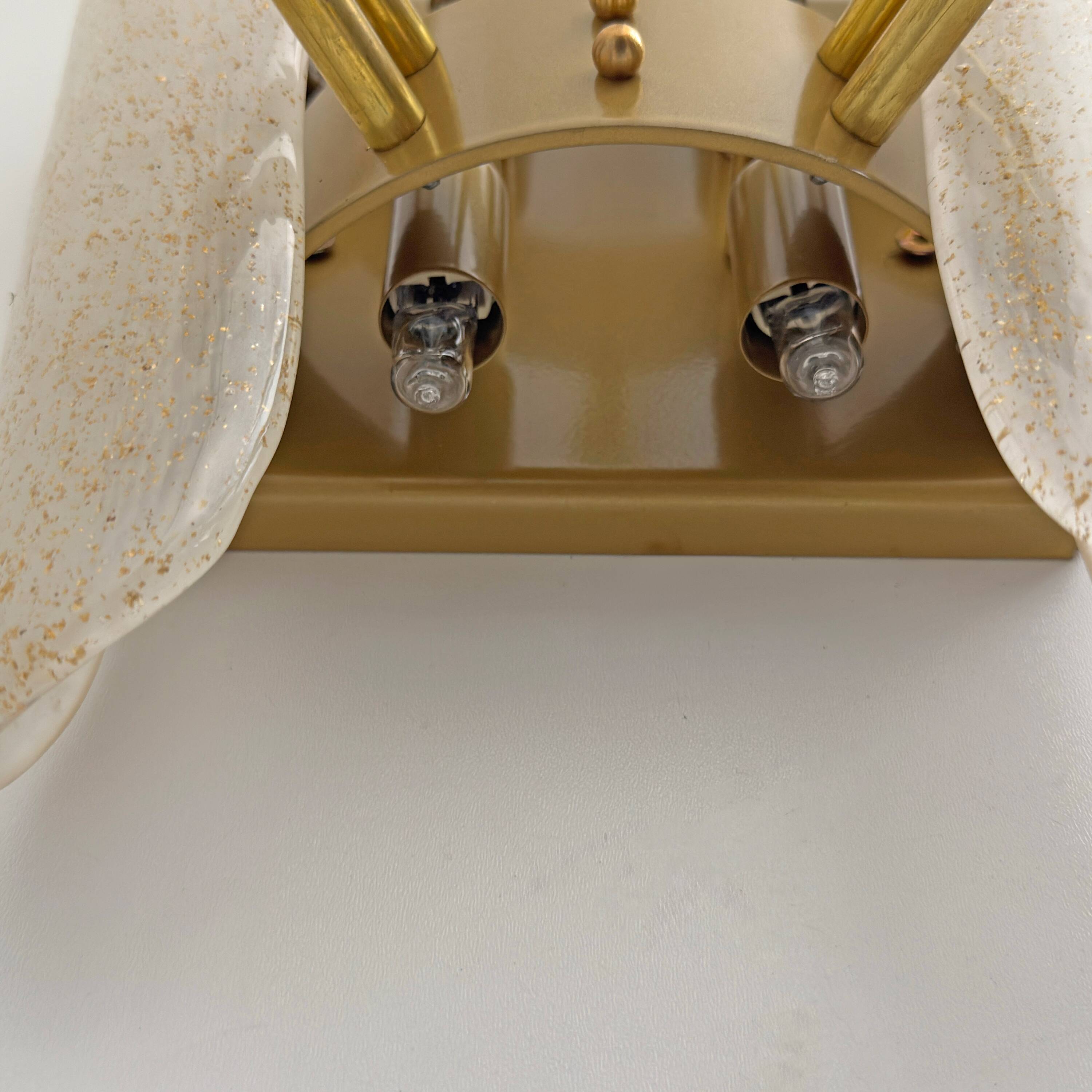 Pair of 20th Century Modern Sconces in Frosted Murano glass and Gold Leaf