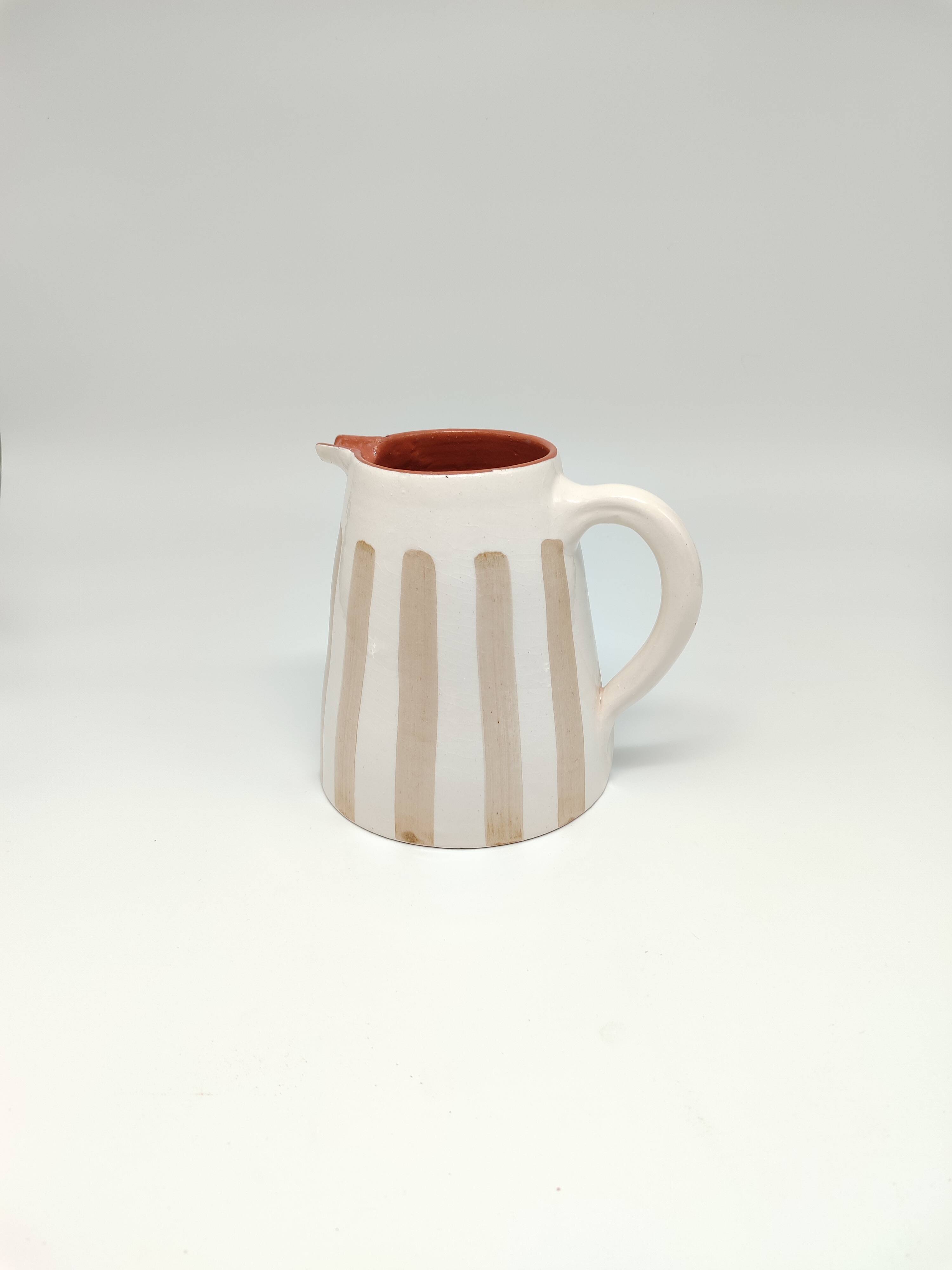 100% Handmade Two-Tone Striped Ceramic Pitcher