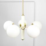 Mid-century Modern Italian Brass and Opaline Sputnik Chandelier