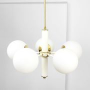 Mid-century Modern Italian Brass and Opaline Sputnik Chandelier
