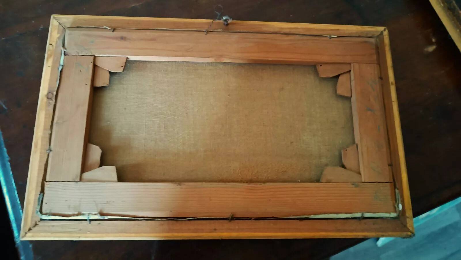 peinture à l'huile antique sur toile paysage lac de montagne début des années