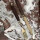 Antique dessert service 12 knives & 12 forks in brass and wood