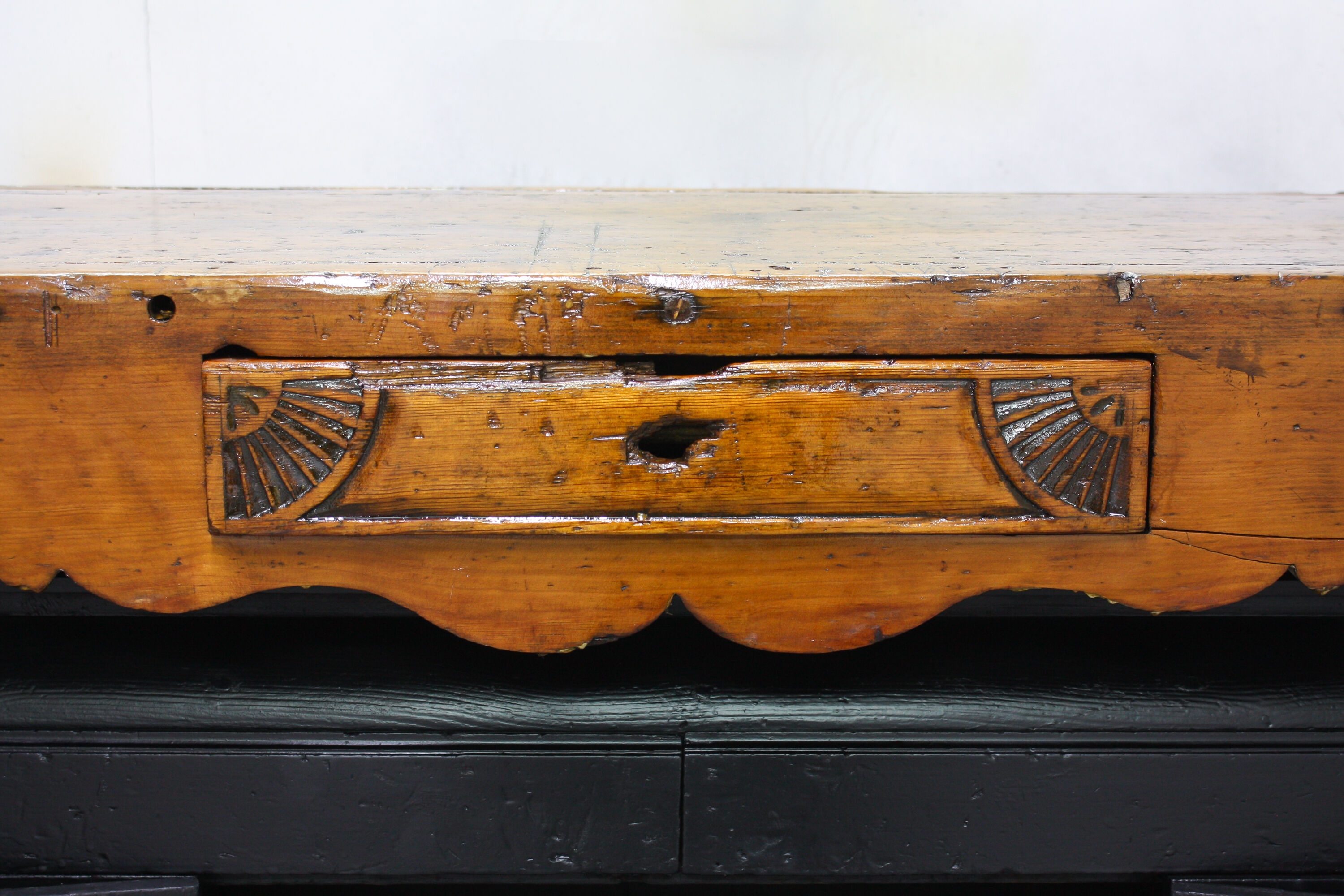 Vintage Portuguese Carpenter's Workbench in wood and black, 1950s