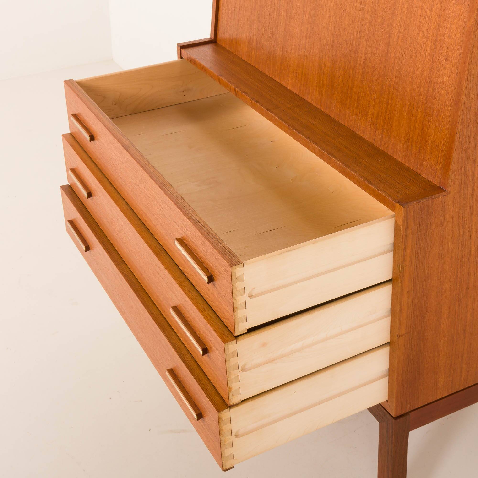 Danish mid century teak secretaire with brass inlays, 1960s