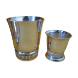 Duo of small silver metal timpani