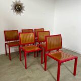 Lot 6 anciennes chaises design Dieticker Bruno Rey bois fuchsia vintage années 70