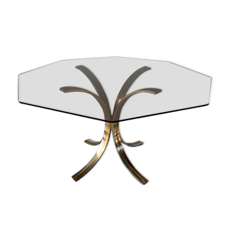 Octagonal glass dining table Italian design of the 70s