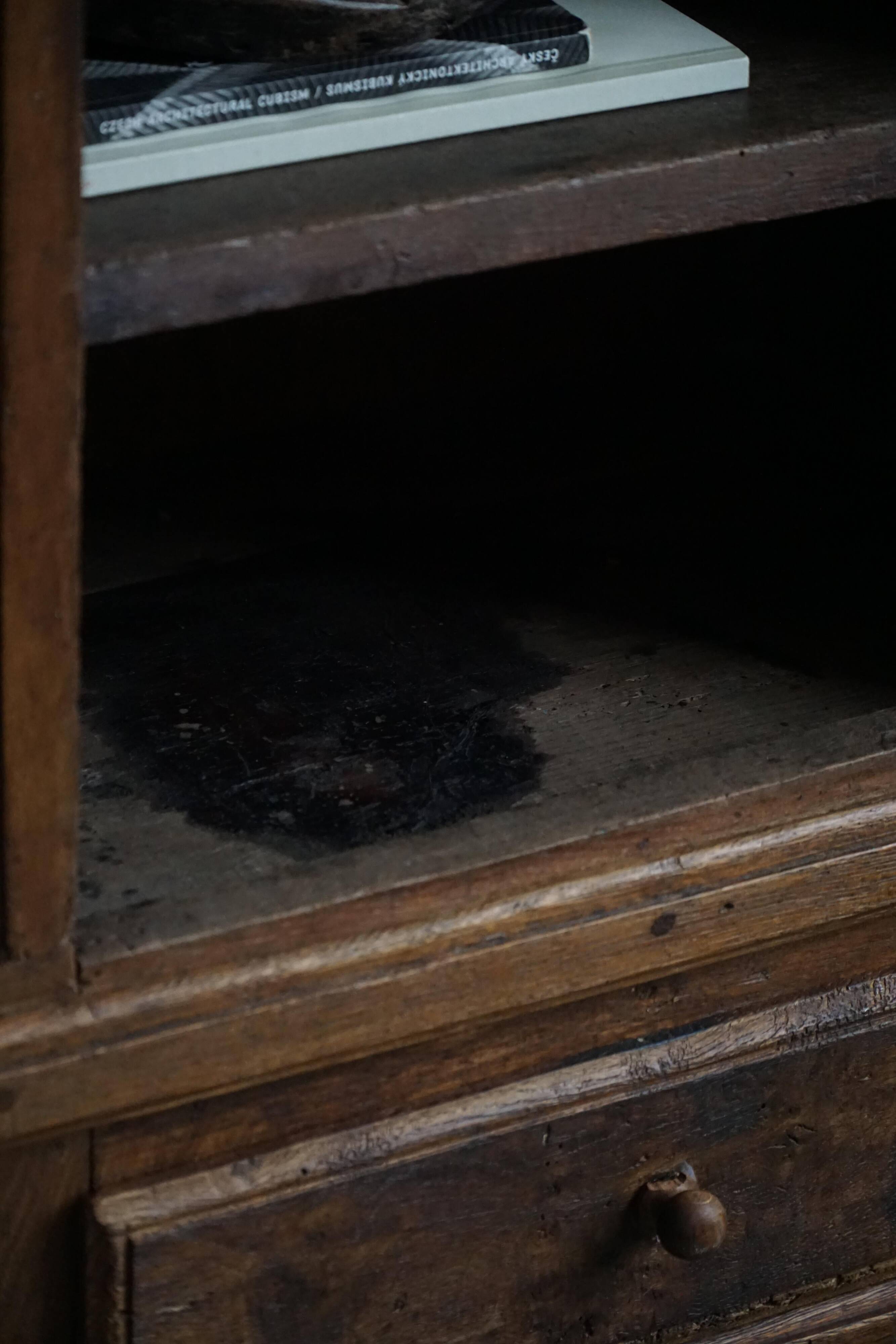 French rustic furniture in solid oak from the mid-19th century with panelled doors, baroque style.