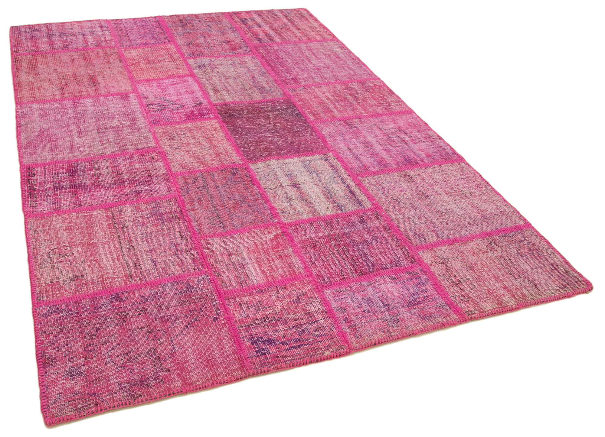 Handwoven oriental overdyed 174 cm x 247 cm pink patchwork carpet