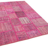 Handwoven oriental overdyed 174 cm x 247 cm pink patchwork carpet