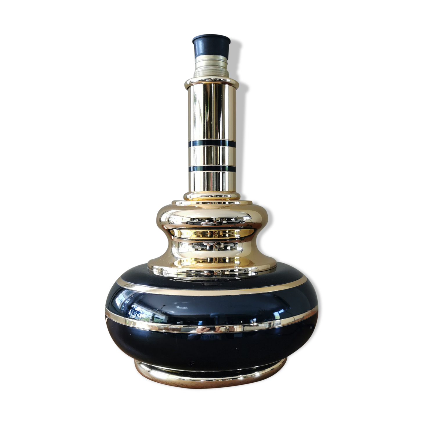 Vintage lamp foot 70 in black metal and gold