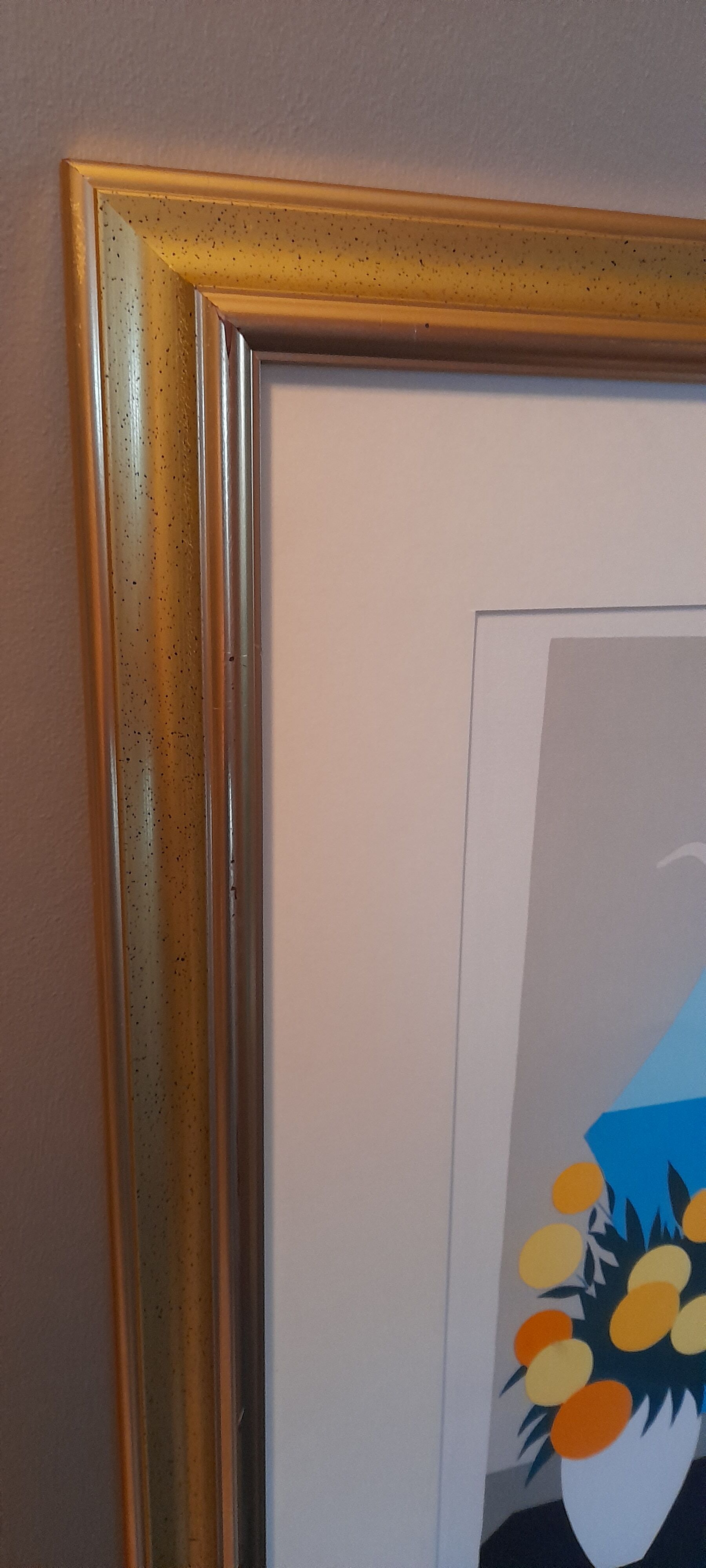 Original framed lithograph "Beautiful woman from the back facing the Mediterranean" by Maria Theresa Torres