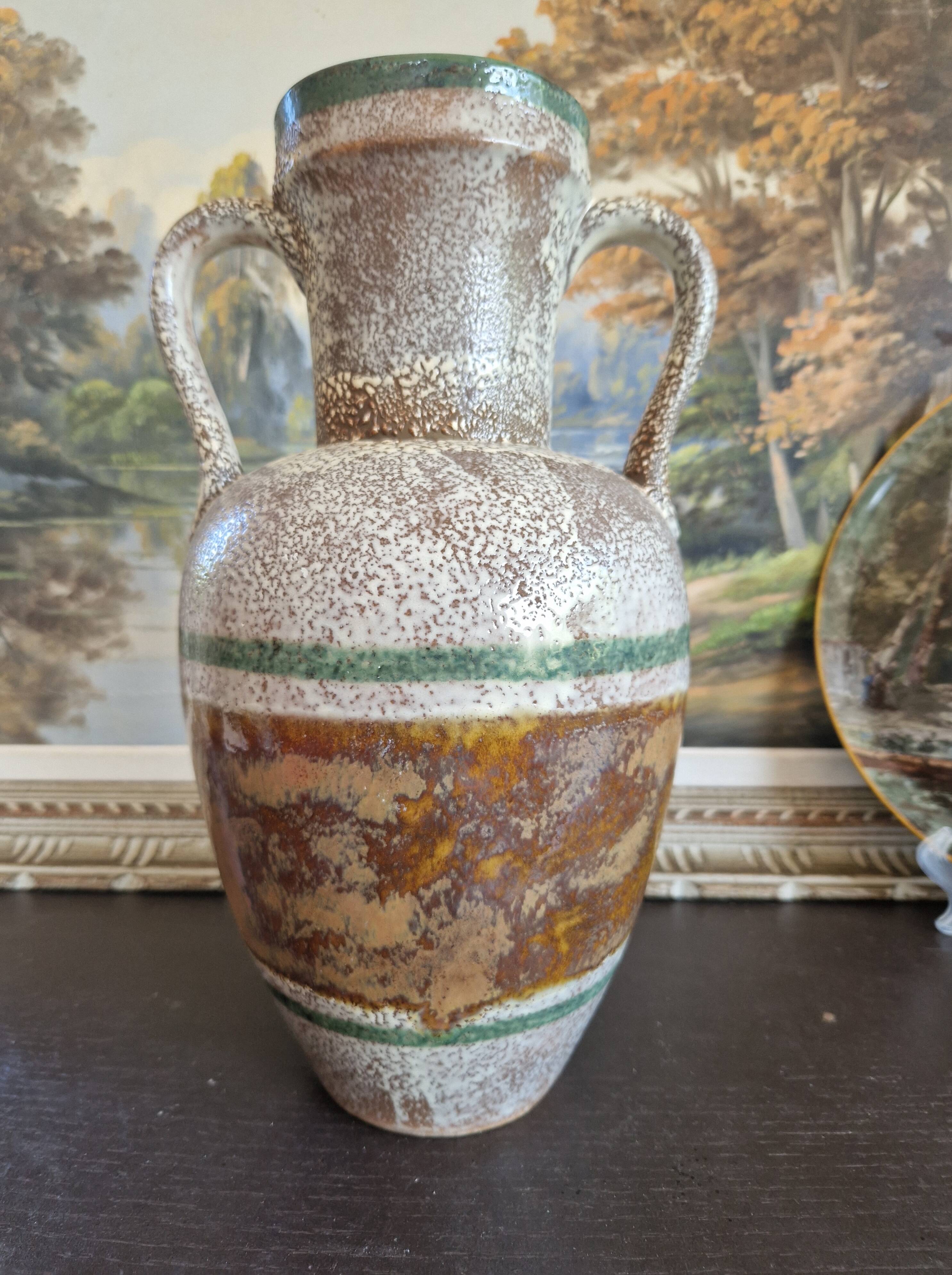 Large vintage vase St Clement France amphora shape fat lava
