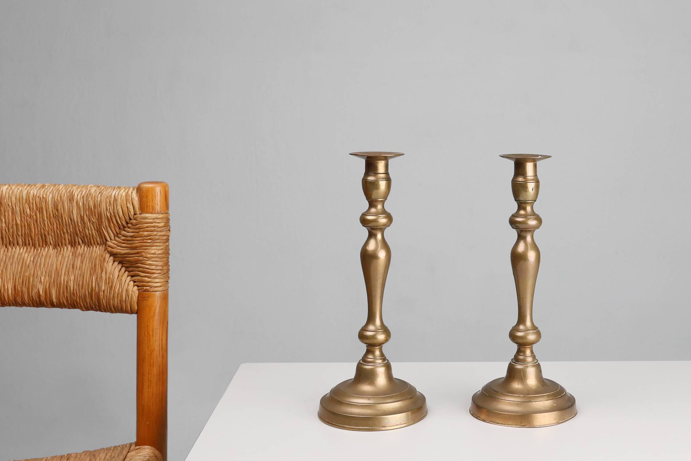 Set of two antique 19th century French copper candlesticks