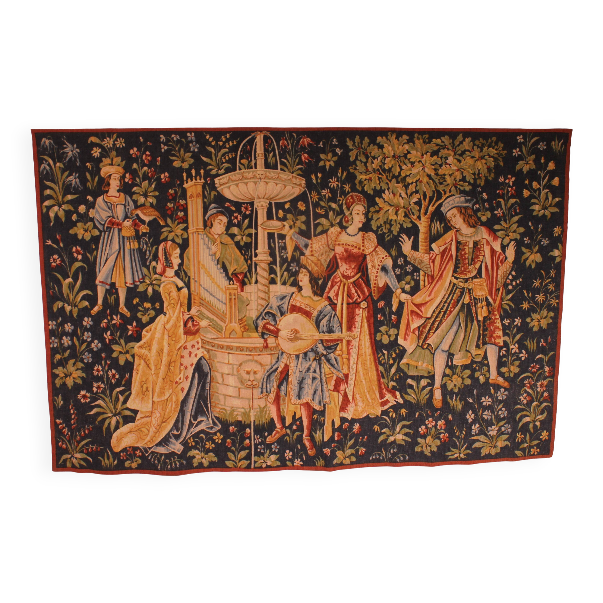 tapestry depicting a mille-feuille and a village festival "Concert"