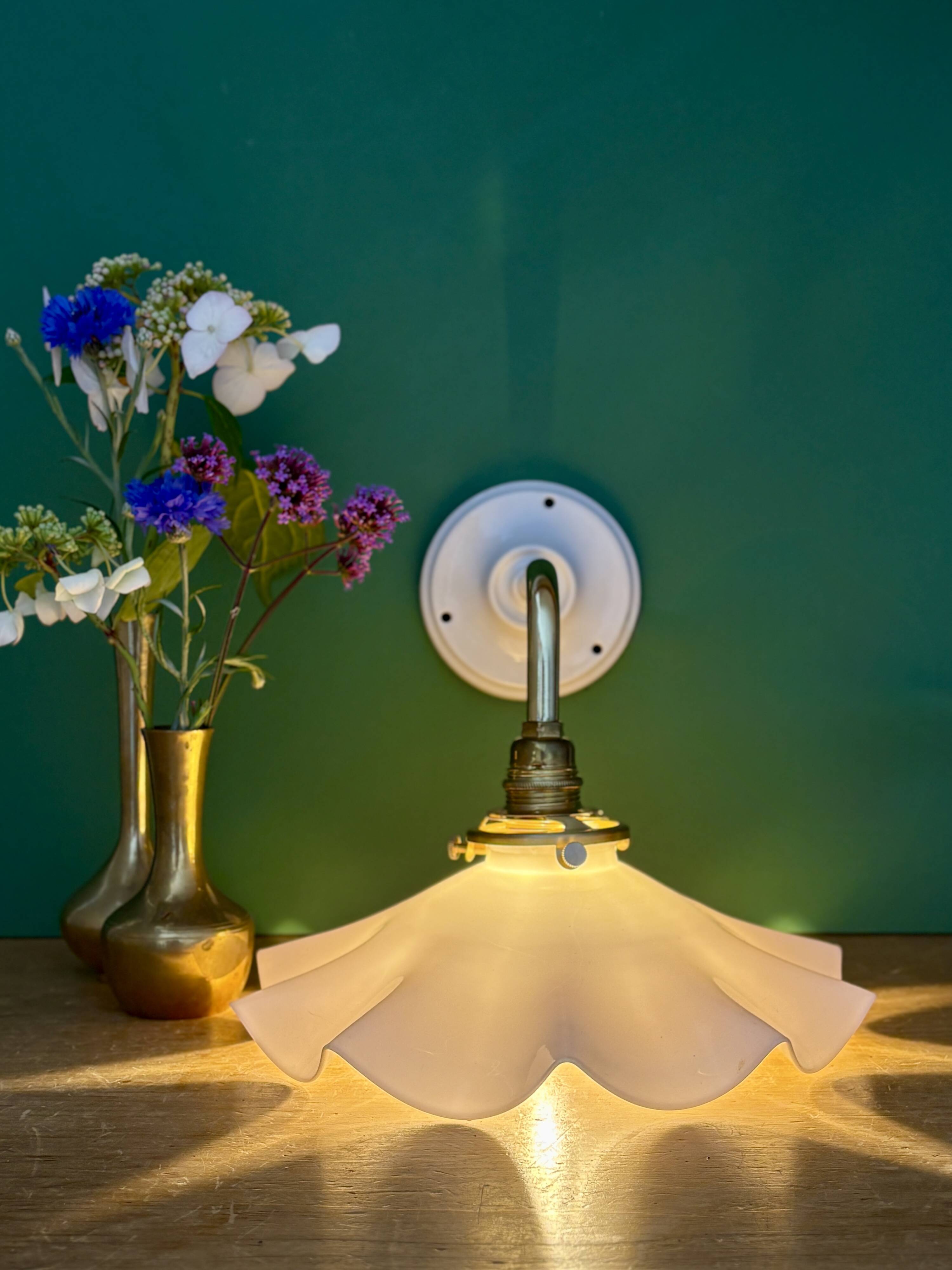 Vintage white opaline lampshade wall light